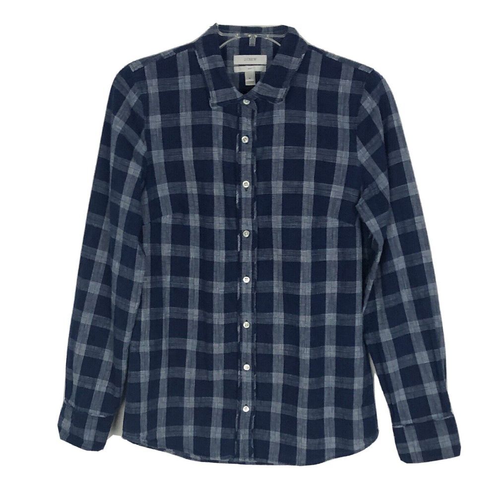 J.CREW "BOY" COTTON CHECKERED SHIRT BLUE & WHITE CHECKS,‎ SIZE 4